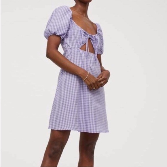 H&M Dresses & Skirts - H&M Divided Purple & White Gingham Dress Women’s Size Medium NWT